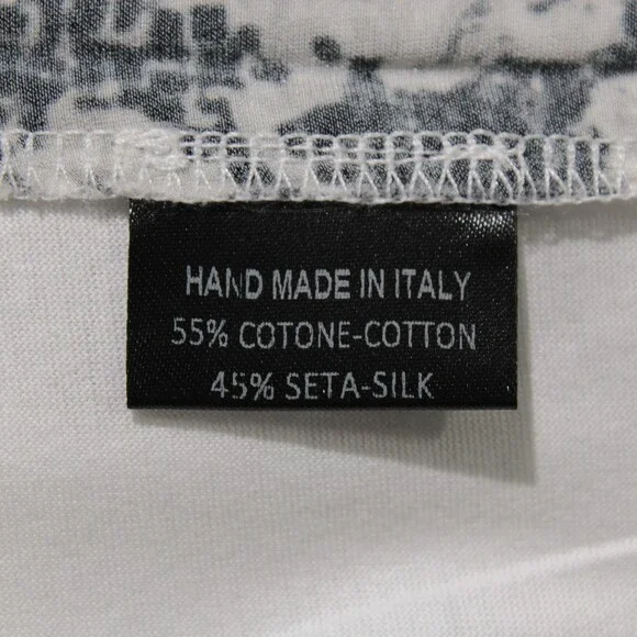 Italo Ferretti NWT Short Sleeve Crew T-Shirt Size M White & Black Cotton/Silk